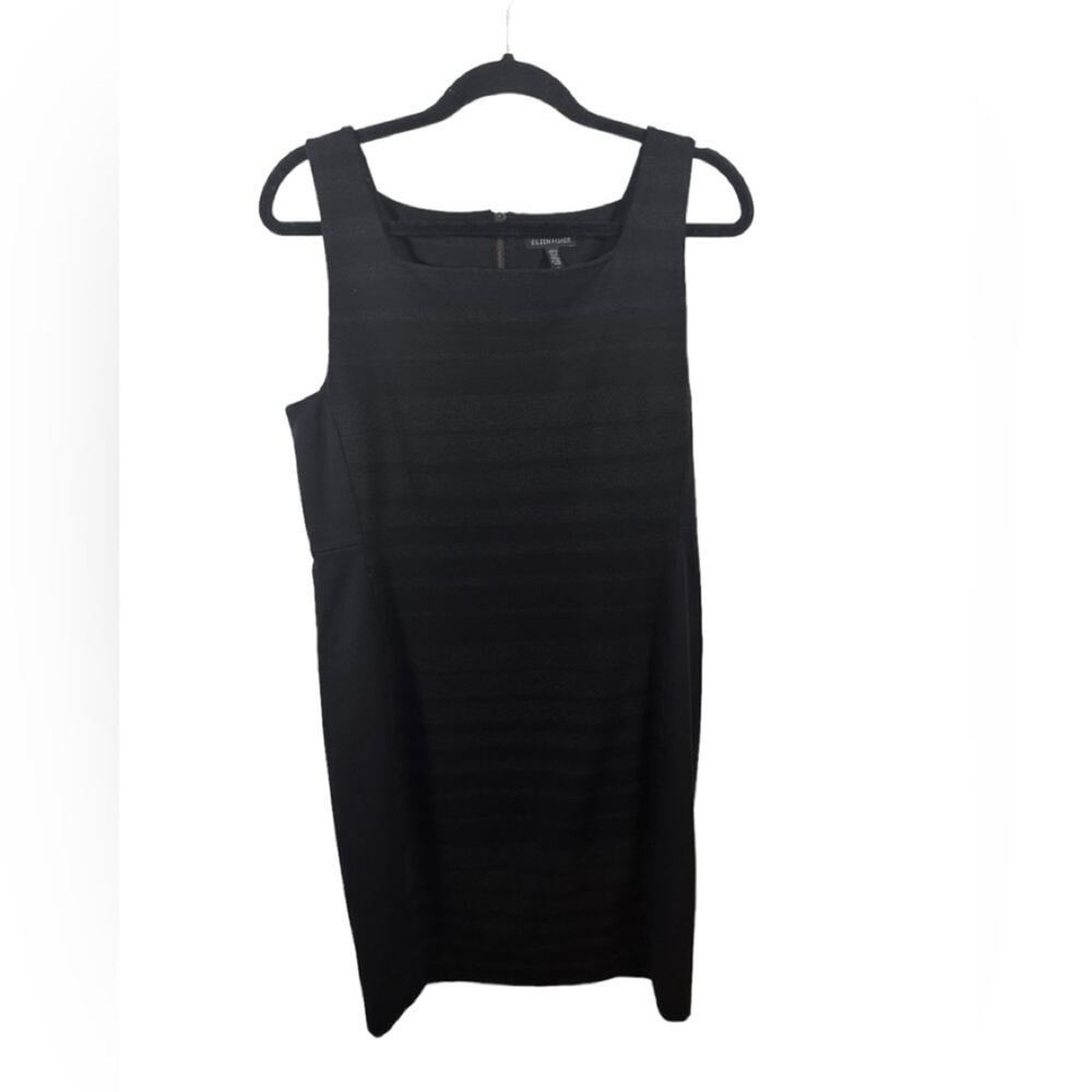 Eileen Fisher Charcoal Striped Ponte Square Neck Back Zip‎ Dress Size 12